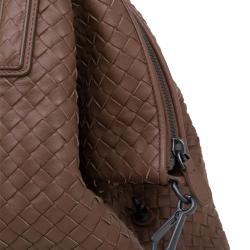 Pre Owned Bottega Veneta Brown Intrecciato Woven Nappa Leather Convertible Tote