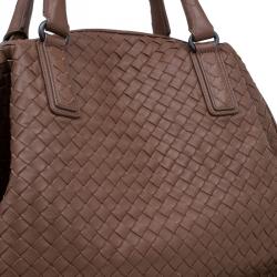 Pre Owned Bottega Veneta Brown Intrecciato Woven Nappa Leather Convertible Tote