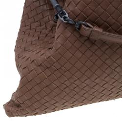Pre Owned Bottega Veneta Brown Intrecciato Woven Nappa Leather Convertible Tote