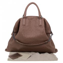 Pre Owned Bottega Veneta Brown Intrecciato Woven Nappa Leather Convertible Tote