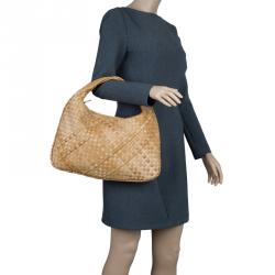 Pre Owned Bottega Veneta Biege Intrecciato Nappa Leather Medium Veneta Hobo