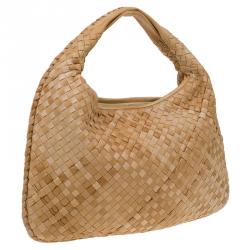 Pre Owned Bottega Veneta Biege Intrecciato Nappa Leather Medium Veneta Hobo