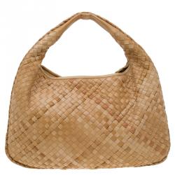 Pre Owned Bottega Veneta Biege Intrecciato Nappa Leather Medium Veneta Hobo