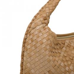 Pre Owned Bottega Veneta Biege Intrecciato Nappa Leather Medium Veneta Hobo
