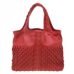 مملوكة مسبقًا Bottega Veneta Orange Perforated Leather Tote