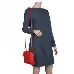 Bottega Veneta Red Intrecciato Nappa Leather Messenger Bag