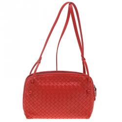 Bottega Veneta Red Intrecciato Nappa Leather Messenger Bag