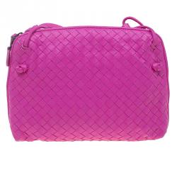 Pre Owned Bottega Veneta Pink Intrecciato Woven Leather Crossbody Bag