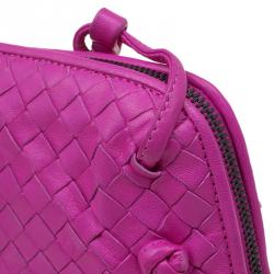 Pre Owned Bottega Veneta Pink Intrecciato Woven Leather Crossbody Bag