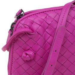 Pre Owned Bottega Veneta Pink Intrecciato Woven Leather Crossbody Bag