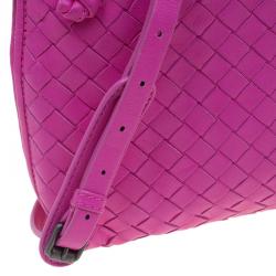 Pre Owned Bottega Veneta Pink Intrecciato Woven Leather Crossbody Bag