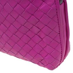 Pre Owned Bottega Veneta Pink Intrecciato Woven Leather Crossbody Bag