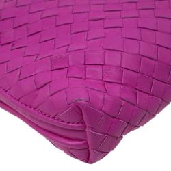 Pre Owned Bottega Veneta Pink Intrecciato Woven Leather Crossbody Bag