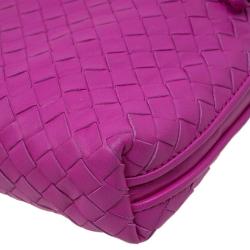 Pre Owned Bottega Veneta Pink Intrecciato Woven Leather Crossbody Bag