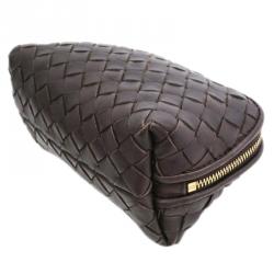 Pre Owned Bottega Veneta Black Intrecciato Zip Clutch