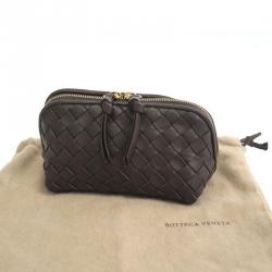 Pre Owned Bottega Veneta Black Intrecciato Zip Clutch