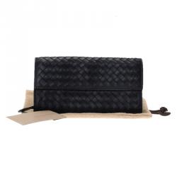 Pre Owned محفظة بوتيغا فينيتا كونتينينتال جلد إنترشياتو مغزول سوداء