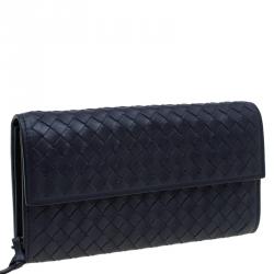 Pre Owned محفظة كونتينيتال بوتيغا فينيتا جلد أزرق داكن أنترشياتو بقلاب