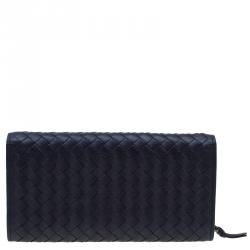 Pre Owned محفظة كونتينيتال بوتيغا فينيتا جلد أزرق داكن أنترشياتو بقلاب