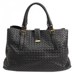 Pre Owned Bottega Veneta Black Intrecciato Roma Tote