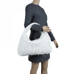 Pre Owned حقيبة بوتيغا فينيتا فراي بيلي فينيتا كبيرة جلد مغزور انترشياتو بيضاء