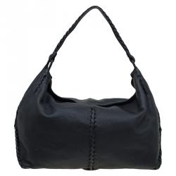 Pre Owned Bottega Veneta Black Cervo Leather Loop Hobo