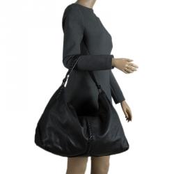 Pre Owned Bottega Veneta Black Cervo Leather Loop Hobo