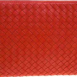 Bottega Veneta Red/Orange Intrecciato Woven Leather Medium Pouch