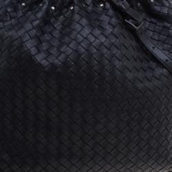 Pre Owned Bottega Veneta Black Intrecciato Leather Drawstring Tote