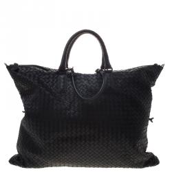 Pre Owned Bottega Veneta Black Intrecciato Nappa Leather Convertible Tote