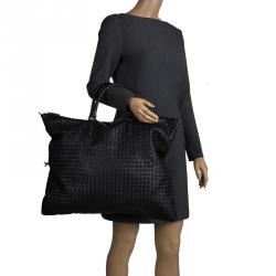 Pre Owned Bottega Veneta Black Intrecciato Nappa Leather Convertible Tote