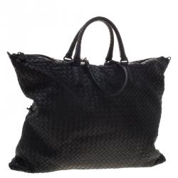 Pre Owned Bottega Veneta Black Intrecciato Nappa Leather Convertible Tote