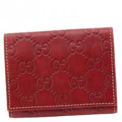 مملوكة مسبقًا حافظة بطاقات غوتشي جلد غوتشيسيما حمراء