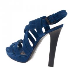 Pre Owned Bottega Veneta Blue Suede Criss Cross Platform Sandals Size 40