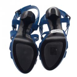 Pre Owned Bottega Veneta Blue Suede Criss Cross Platform Sandals Size 40