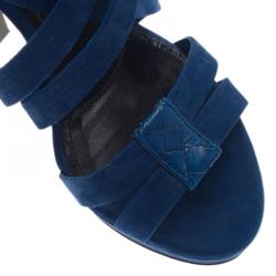 Pre Owned Bottega Veneta Blue Suede Criss Cross Platform Sandals Size 40