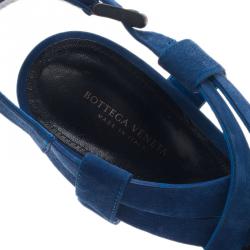 Pre Owned Bottega Veneta Blue Suede Criss Cross Platform Sandals Size 40