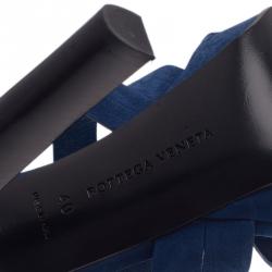 Pre Owned Bottega Veneta Blue Suede Criss Cross Platform Sandals Size 40