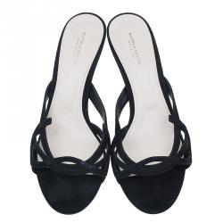 Pre Owned Bottega Veneta Black Suede Slides Size 40