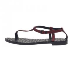 Pre Owned Bottega Veneta Red Leather Toe Ring Sandals Size 37