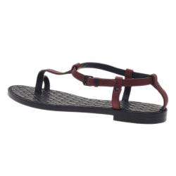 Pre Owned Bottega Veneta Red Leather Toe Ring Sandals Size 37