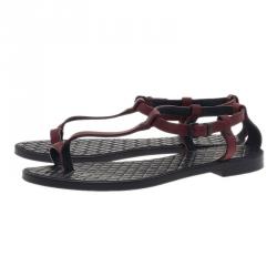 Pre Owned Bottega Veneta Red Leather Toe Ring Sandals Size 37
