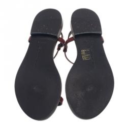 Pre Owned Bottega Veneta Red Leather Toe Ring Sandals Size 37