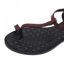 Pre Owned Bottega Veneta Red Leather Toe Ring Sandals Size 37