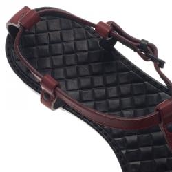 Pre Owned Bottega Veneta Red Leather Toe Ring Sandals Size 37
