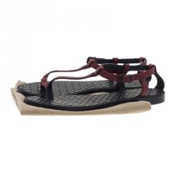 Pre Owned Bottega Veneta Red Leather Toe Ring Sandals Size 37