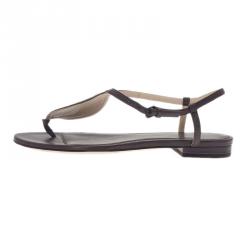 Pre Owned Bottega Veneta Brown Leather Intrecciato Thong Sandals Size 37