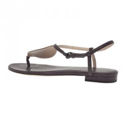 Pre Owned Bottega Veneta Brown Leather Intrecciato Thong Sandals Size 37