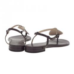 Pre Owned Bottega Veneta Brown Leather Intrecciato Thong Sandals Size 37