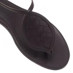Pre Owned Bottega Veneta Brown Leather Intrecciato Thong Sandals Size 37